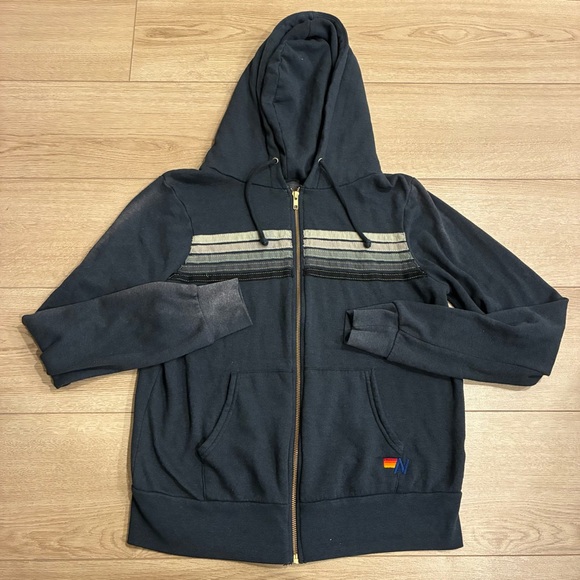 Aviator Nation Women’s 5 Stripe Hoodie Faded Smoke Gray Navy Size S - Picture 2 of 8